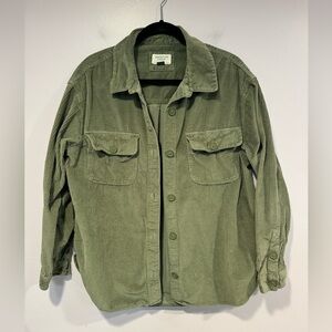 American Eagle Outfitters Green Corduroy Casual Button Down Shirt